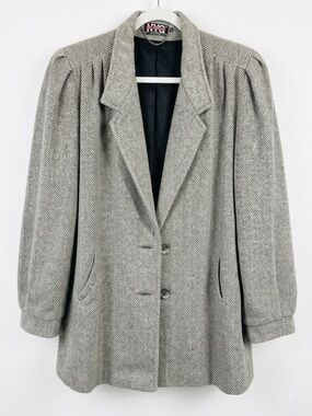 Vintage Y2K Herringbone Women's Blazer Jacket - Gray XL New York Girl